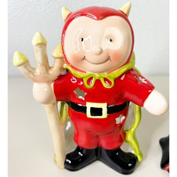 VTG Dennis East 7.5" Devil And Vampire Porcelain Halloween Votive Holder EUC - Picture 4 of 8
